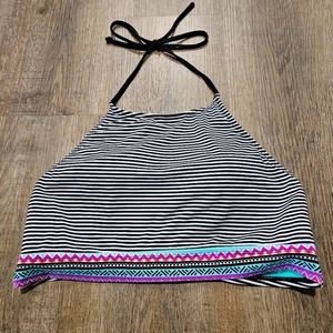 AMICA High Neck Halter Striped Bikini Top, Sz Large